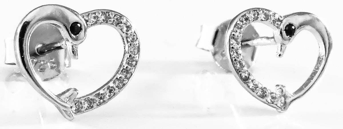 Kolczyki Ze Srebra 925 Serce , Delfinki,Prezent
