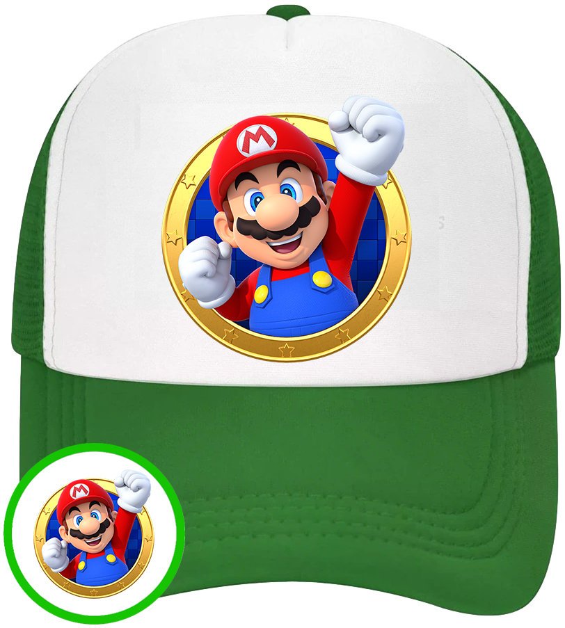 CZAPKA Z DASZKIEM SUPER MARIO BROS DLA DZIECI LATO ZIELONA BEJSBOLÓWKA
