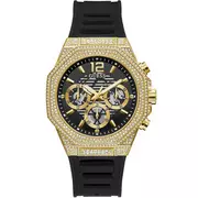 Zegarki męskie - Złoto-czarny zegarek męski Guess Momentum z czarnym paskiem GW0518G2 - miniaturka - grafika 1