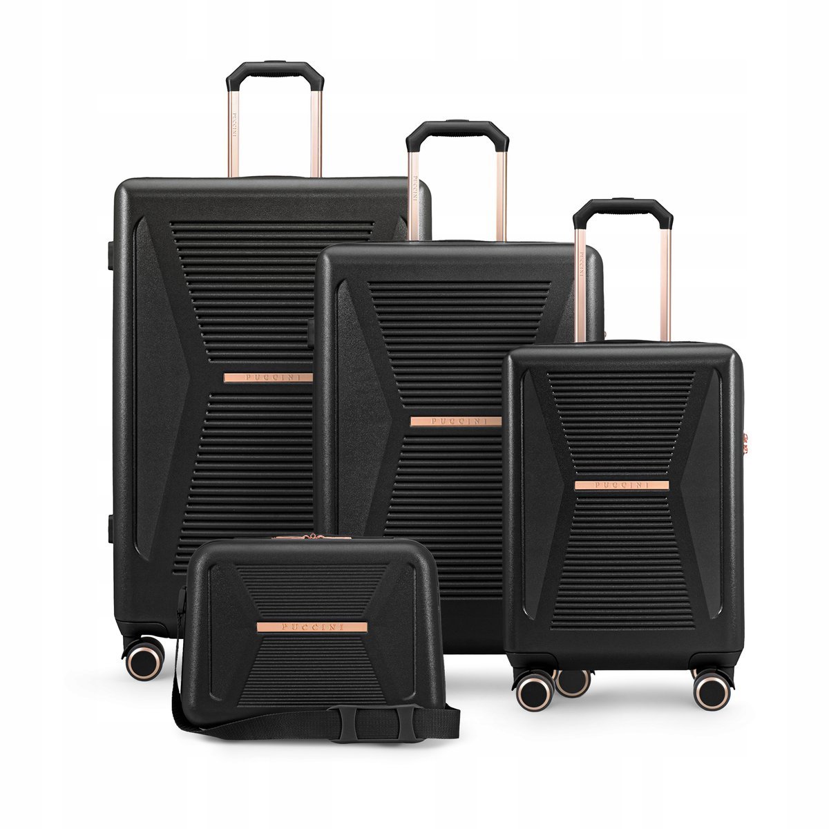 PUCCINI Zestaw WALIZEK Podróżnych +Kuferek Poliwęglan PC Komplet Twarde 4w1