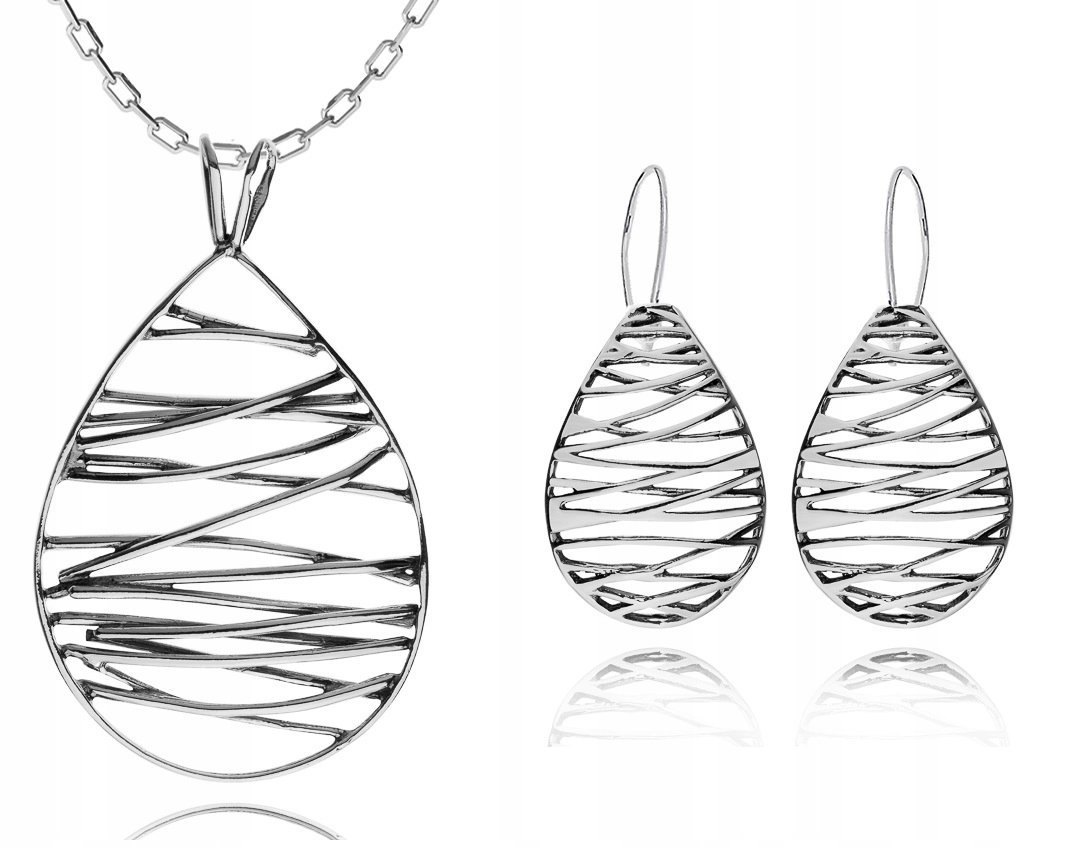 Komplet Ażurowej Biżuterii Srebrnej Z Łańcuszkiem