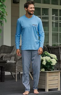 Piżama męska na długi rękaw i długie nogawki Jaromir, Kolor niebieski-wzór, Rozmiar 3XL, Italian Fashion - Intymna - Piżamy męskie - miniaturka - grafika 1