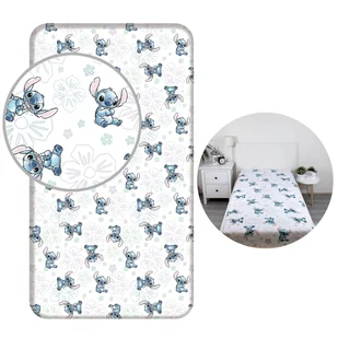 DISNEY Stitch Białe, prześcieradło dla dzieci z gumką, 100% bawełna, 90x200cm+25cm, OEKO-TEX - 90x200 cm - Prześcieradła - miniaturka - grafika 1