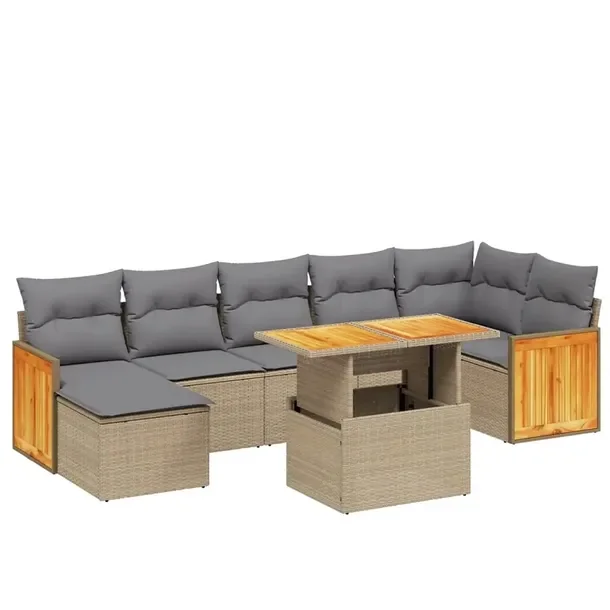 Zestaw mebli ogrodowych beżowy z rattanu PE, 55-100 x 55-62 x 37-73 cm
