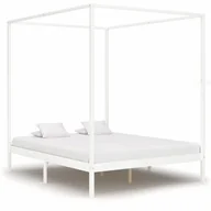 Łóżka - vidaXL Rama łóżka z baldachimem, biel, lite drewno sosnowe, 180x200 cm - miniaturka - grafika 1