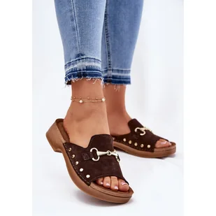 Zamszowe Klapki Damskie Inblu TF0002KU Brązowe - Klapki i japonki damskie - miniaturka - grafika 1