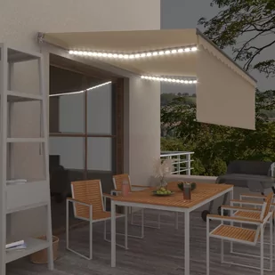 VidaXL Lumarko Ręcznie zwijana markiza z zasłoną i LED, 4x3 m, kremowa  3069422 VidaXL - Markizy - miniaturka - grafika 1