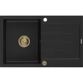 Zlewozmywaki - Mexen Bruno zlewozmywak granitowy 1-komorowy z ociekaczem 795 x 495 mm, czarny, syfon złoty - miniaturka - grafika 1