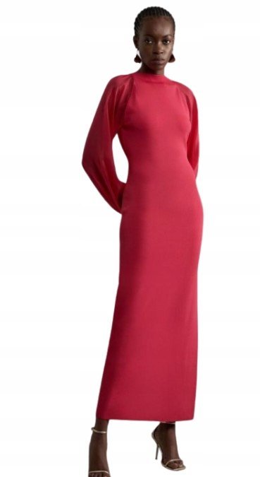Karen Millen Czerwona Długa Sukienka z Długim Rękawem S B1c