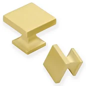 Zawiasy, okucia i inne akcesoria - Komplet czterech elementów: kwadratowe uchwyty do szuflad ze szczotkowanego mosiądzu, solidne uchwyty meblowe ze szczotkowanego mosiądzu. - miniaturka - grafika 1