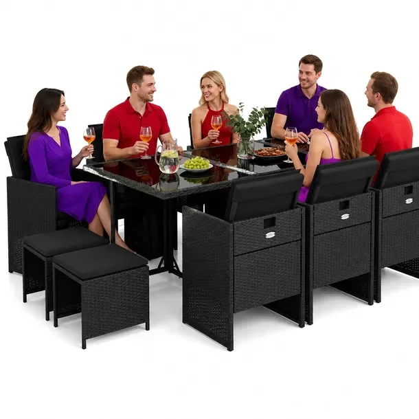 Zestaw mebli ogrodowych czarny rattan PE 165x106x73 cm