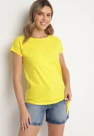 Koszulki i topy damskie - Żółty Bawełniany T-shirt z Wiązaniem Falmio - miniaturka - grafika 1