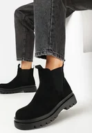 Botki damskie - Czarne Botki Sztyblety na Grubej Podeszwie Mirisse - miniaturka - grafika 1