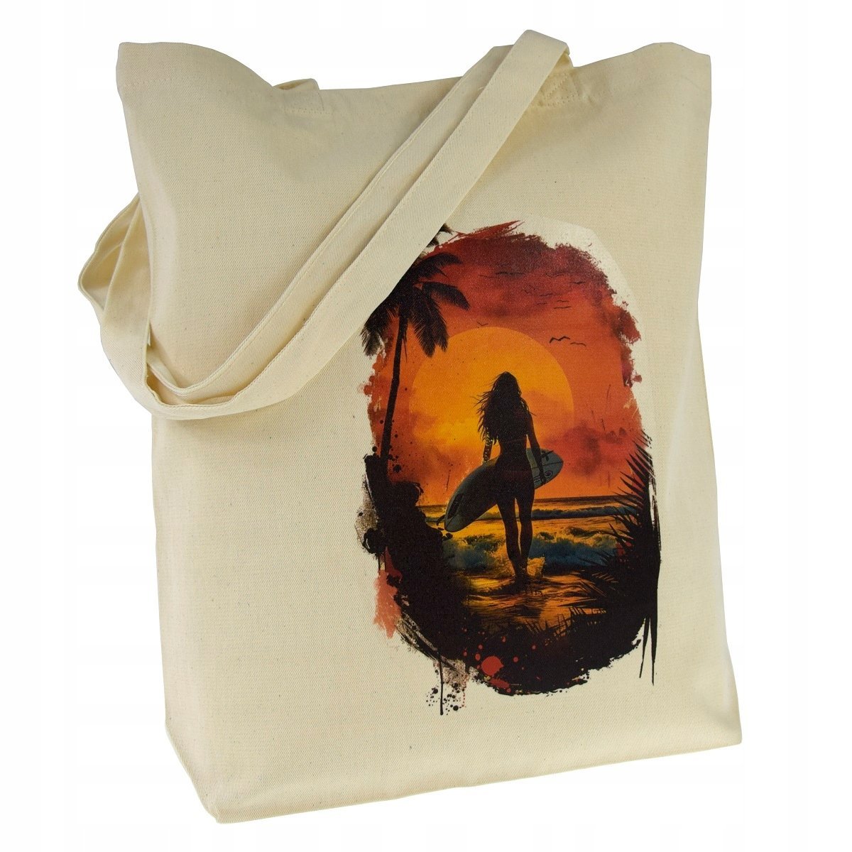 TORBA bawełniana 220g ecru z nadrukiem SURFERKA torebka na plaże wakacje