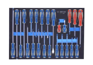 ZESTAW WKRĘTAKÓW 24 cz. KRZYŻAKI PH1 - PH3, PŁASKIE 3 - 10mm, TORX T6 - T30, WKŁAD Z PIANKI EVA DO WÓZKA King Tony - Śrubokręty - miniaturka - grafika 1
