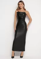 Sukienki - Czarna Połyskująca Sukienka Maxi z Ekoskóry Bez Ramiączek Liere - miniaturka - grafika 1