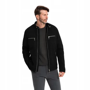 Kurtka męska biker czarna stylowa modna V2 OM-JALP-0157 XXL Ombre premium - Kurtki męskie - miniaturka - grafika 1