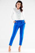 Spodnie damskie - Casualowe Spodnie ze Ściągaczem - Niebieskie - miniaturka - grafika 1
