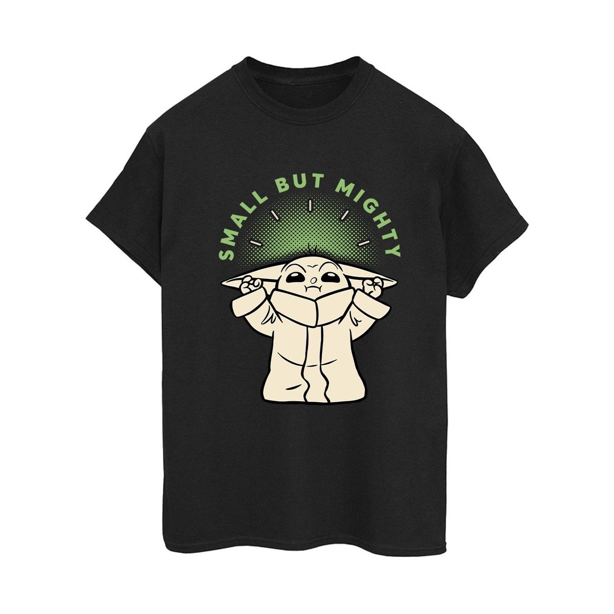 Star Wars Koszulka Damska/pań Mandalorian Small But Mighty Grogu Cotton Boyfriend T-Shirt (L / Czarny)