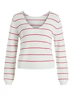 Koszulki i topy damskie - VICHAO V-Neck L/S Knit TOP/SU - NOOS, Białe paski: różowy Yarrow, L - miniaturka - grafika 1