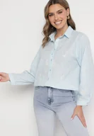 Koszule damskie - Niebieska Bawełniana Koszula z Regulowanymi Rękawami Domira - miniaturka - grafika 1
