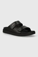 Klapki i japonki damskie - Calvin Klein klapki skórzane FLAT ADJ SLIDE CALVIN MTL LTH damskie kolor czarny HW0HW01954 - miniaturka - grafika 1