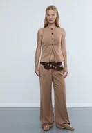 Kamizelki damskie - Stradivarius Kamizelka regularna na guziki w paski Beżowy L - miniaturka - grafika 1