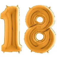 Urodziny dla dorosłych - Balony Foliowe Cyfry 18 Urodziny, Złote 102cm GRABO, Zestaw na Osiemnastkę - miniaturka - grafika 1