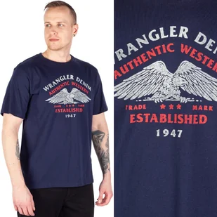 Wrangler AMERICANA TEE Navy GRANATOWY T-SHIRT BAWEŁNIANA KOSZULKA NADRUK S - Koszulki męskie - miniaturka - grafika 1