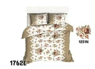 Pościel - Extrapościel Pościel bawełniana 160x200 1762E bukiet kwiaty beżowe pasy 1251N - miniaturka - grafika 1