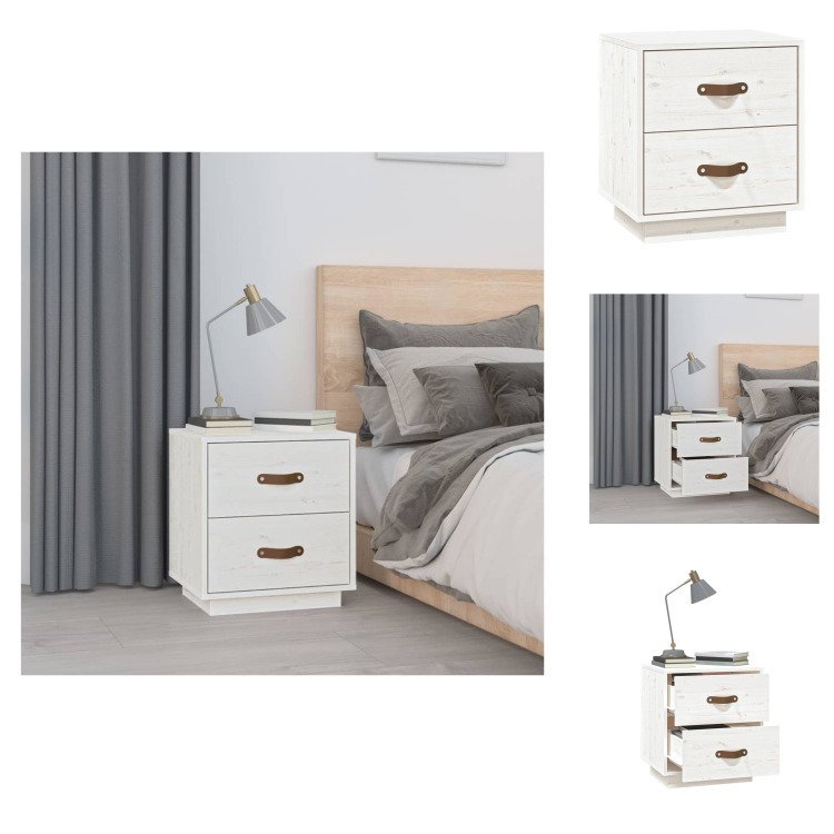 vidaXL Szafka nocna biała 40x34x45 cm lite drewno sosnowe - Szafki nocne