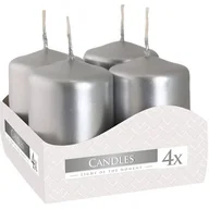 Świece - Świeca walec 8 x 3,8 cm wotywna srebrna 4 szt. Bispol - miniaturka - grafika 1