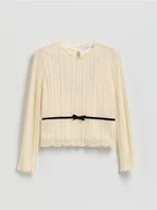 Bluzki dla dziewczynek - Reserved - Koronkowa bluzka - kremowy - miniaturka - grafika 1