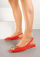 Sandały damskie - Czerwone Czółenka Slingnback Vices z Cyrkoniami i Wkładką ze Skóry Eklina - miniaturka - grafika 1