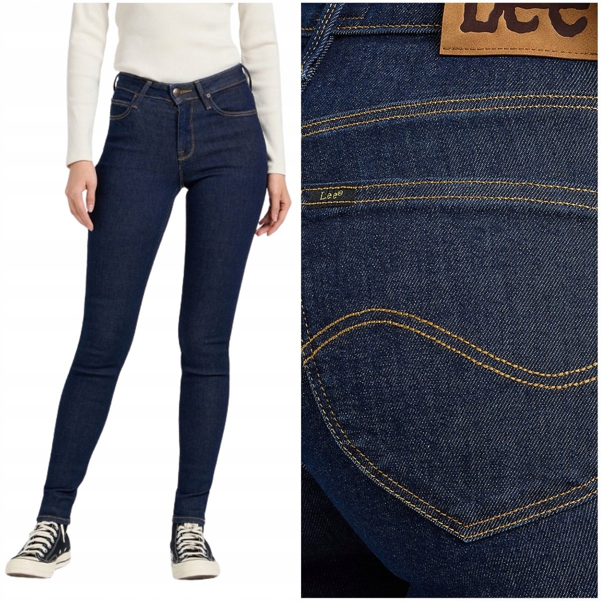 Lee SCARLETT HIGH wysokie granatowe damskie spodnie jeansowe rurki W27 L31