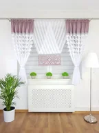 Firany - PANEL DEKORACYJNY Z ZASŁONAMI PASTELOWY RÓŻ PANEL AŻUROWY DO SALONU KOMPLET - miniaturka - grafika 1