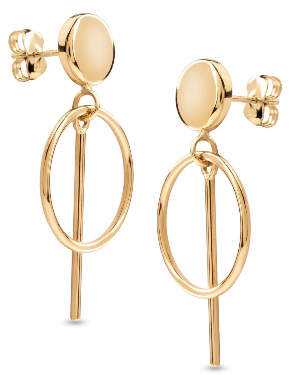 PIĘKNE ZŁOTE KOLCZYKI WISZĄCE NA SZTYFT KÓŁKA 585