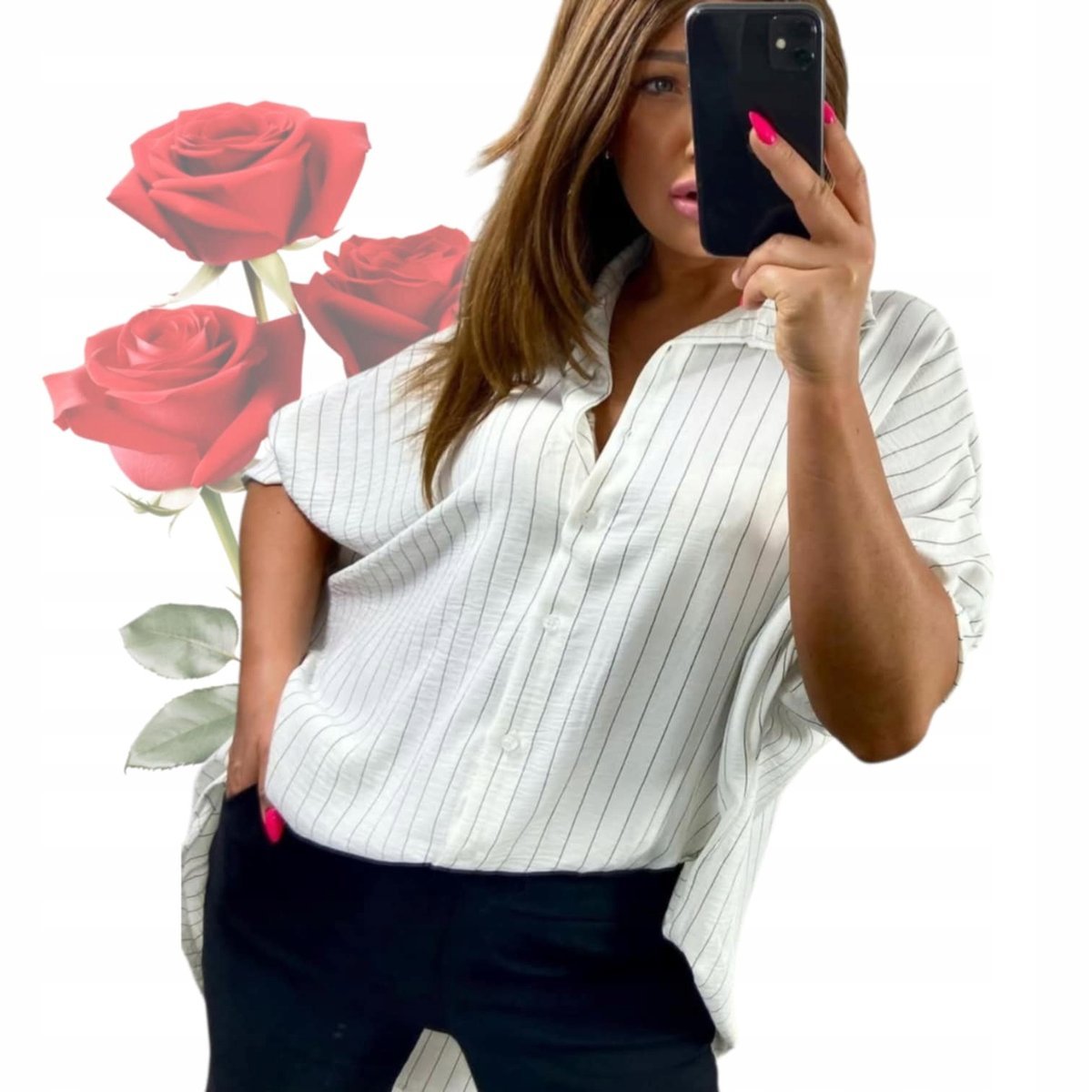 ELEGANCKA KOSZULA PASKI OVERSIZE lekka zwiewna modna bluzka 54 56 7XL 8XL