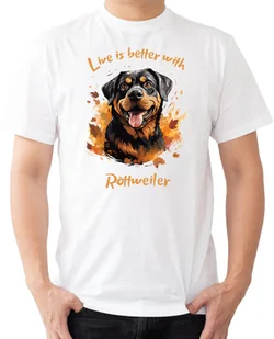 T-SHIRT MĘSKI Z PSAMI ROTTWEILER NA PREZENT KOSZULKA BIAŁA R-L A146 - Koszulki męskie - miniaturka - grafika 1