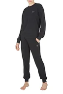 Bluzy damskie - Emporio Armani Damska bluza ze stretchem Terry Loungewear + spodnie z mankietami, czarny, M - miniaturka - grafika 1