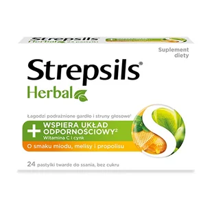 RECKITT BENCKISER POLAND S.A. Strepsils Herbal o smaku miodu, melisy i propolisu 24 pastylki do ssania 3800671 - Przeziębienie i grypa - miniaturka - grafika 1