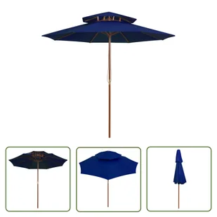 The Living Store Parasol ogrodowy z dwupoziomową czaszą - niebieski - 270 cm - Parasol Ogrodowy - Parasole ogrodowe - miniaturka - grafika 1