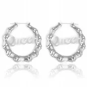 Kolczyki - Duże Srebrne Kolczyki Okrągłe z napisem Queen Bambus Stal Chirurgiczna - miniaturka - grafika 1