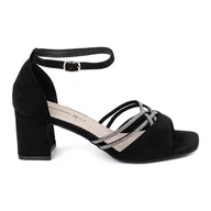 Czółenka - Goodin Czarne sandały zamszowe na słupku - miniaturka - grafika 1