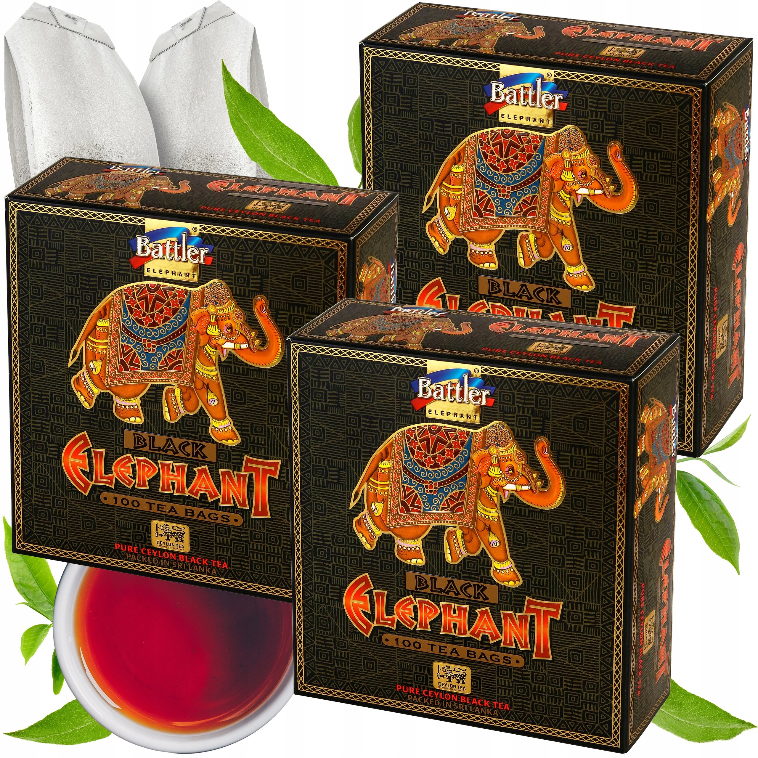 Zestaw 3X Herbata Czarna Ekspresowa Battler Ceylon Black Elephant 100 Szt