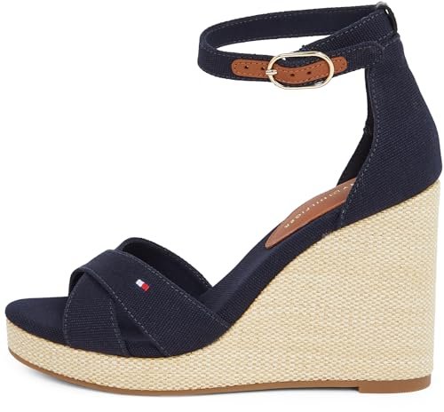 TOMMY HILFIGER Damska flaga HIGH WEDGE ESPAD CRISSCROSS Espadryle, NIEBIESKA (Space Blue), 38 EU, Niebieski kosmiczny niebieski, 38 EU