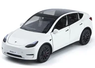 Samochody i pojazdy dla dzieci - Metalowy Model Tesla Y 1:24 Dźwięk Światła Led Otwierane Drzwi Biała - miniaturka - grafika 1