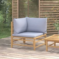 Sofy ogrodowe - vidaXL Narożna sofa ogrodowa z jasnoszarymi poduszkami, bambusowa - miniaturka - grafika 1
