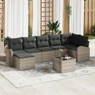 Sofy ogrodowe - vidaXL 7-częściowych z poduszkami czarny technorattan, 2-osobowa vidaXL Sofa ogrodowa z miejscem na przechowywanie i poduchami szary technorattan - miniaturka - grafika 1