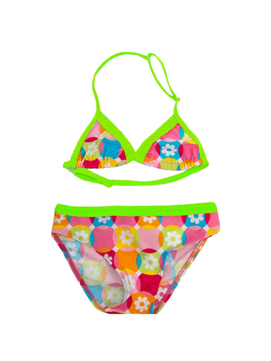 Dziewczęcy kostium kąpielowy kwiatuszki w kółkach zielony Mariss r.128